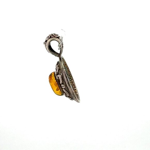 VTG Estate Sterling Silver & Amber Oval Floral Cut Out‎ Pendant! 126 - Picture 4 of 6